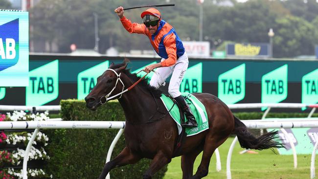 Nash Rawiller and Think It Over cause an upset win in the Group 1 Verry Elleegant Stakes at Randwick on Saturday. Picture: Getty Images