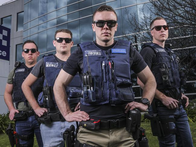 Knox police Constable Jordan Dunstone, Senior Constables Gavin Day and Jack Hudson, and Constable Skye Forster. Picture: Wayne Taylor