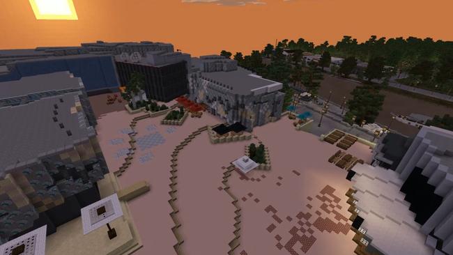 Federation Square in Minecraft’s “mini Melbourne”. Picture: Supplied 