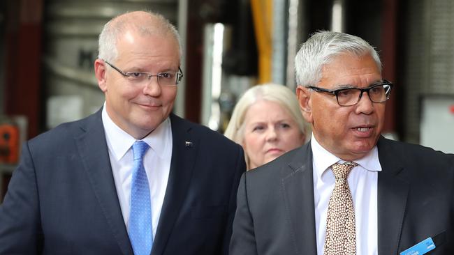 Scott Morrison with Gilmore candidate Warren Mundine. Picture: Alex Coppel.