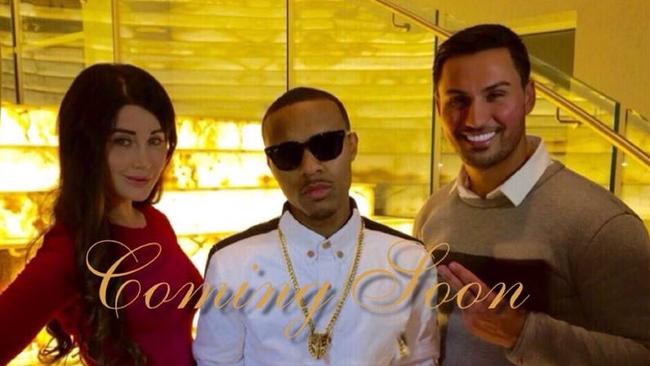 Pictured from Auburn's Deputy Mayor Salim Mehajer's facebook page. American rapper Lil Bow Wow (centre) who filmed his latest music clip on the backlit staircase at Salim's Lidcombe property.