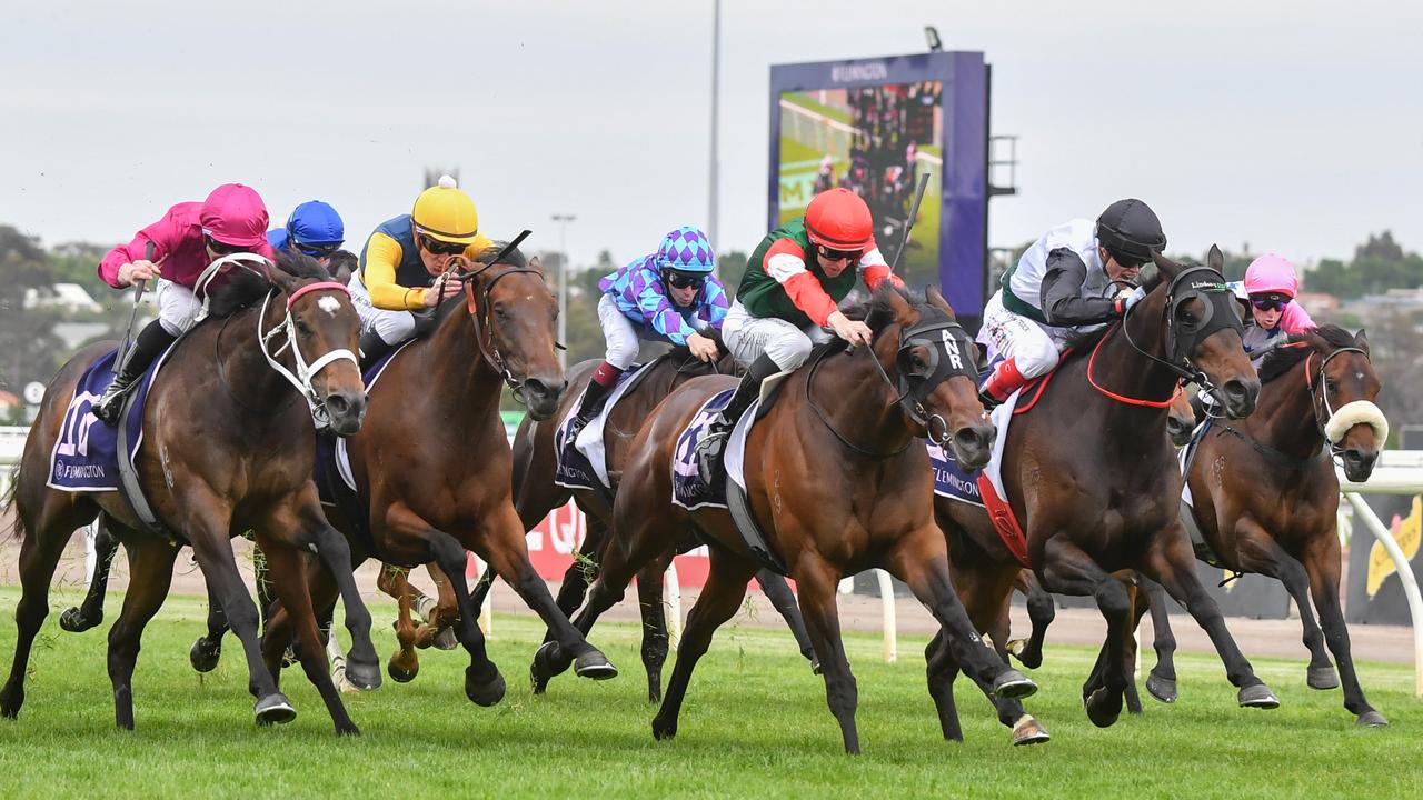 Mr Brightside (black cap) was too good in the Champions Mile at Flemington on Saturday. Photo: Pat Scala/Getty Images.