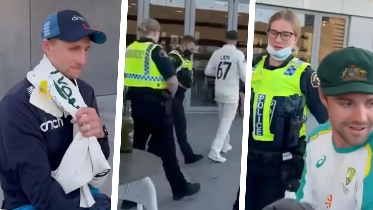 Three Australian cricketers and England veterans Joe Root and James Anderson were kicked out of a Hobart establishment.