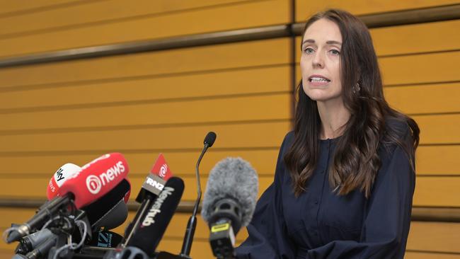 Prime Minister Jacinda Ardern announces her resignation at the War Memorial Centre in Napier, New Zealand.