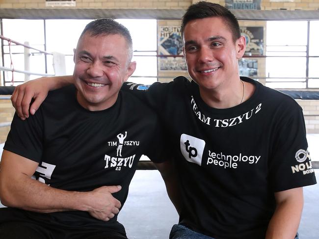 EMBARGO FOR TWAM 20 MARCH 2021 FEE APPLIESAustralian Boxing star Kostya Tszyu pictured with his son Tim Tszyu ahead of Tim's fight with Jack Brubaker. Picture: David Swift.