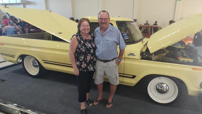 Jeff and Maureen Saverin with their 1978 F100 Custom ute "FLAMNGO" on display in the Elite Hall at Rockynats. Picture: Rodney Stevens