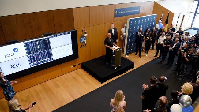 Former Nuix CEO Rod Vawdrey speaks at the Australian Stock Exchange (ASX) when the company listed in a $1.8bn IPO. Picture: Bianca De Marchi/NCA NewsWire