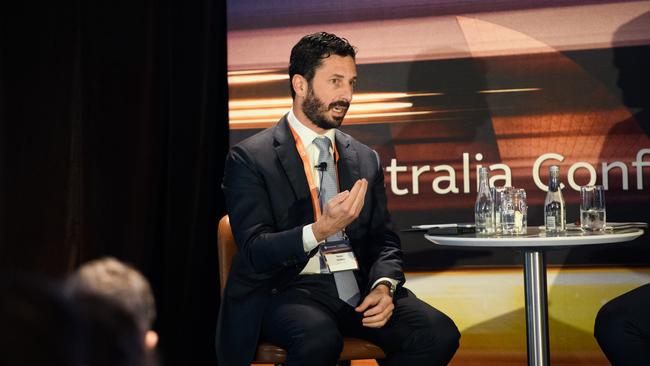 Seven Group CEO Ryan Stokes speaks at the Macquarie Australia conference in Sydney on Thursday.