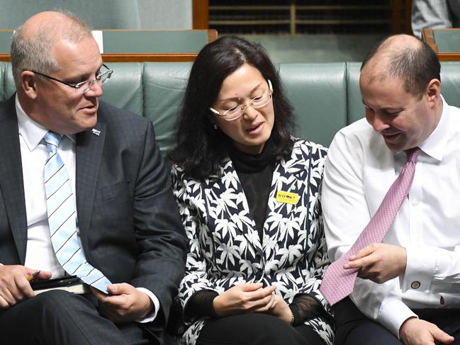 Scott Morrison and Treasurer Josh Frydenberg stand by their rookie backbencher Gladys Liu. Picture: AAP