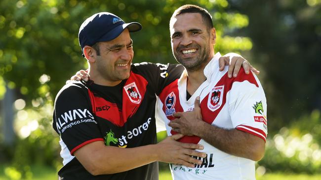 Anthony Mundine back in a St George Illawarra jersey, with “the Phantom Siren” Gosh Daher.