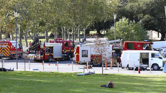 Emergency vehicles congregate at Adelaide Oval after “attack”. Picture: Sarah Reed