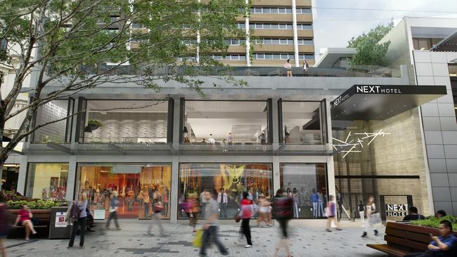 Brisbane’s NEXT Hotel has prime retail space fronting Queen Street Mall.