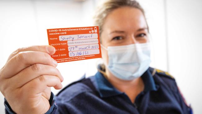 Paramedic Shelly after receiving her second does of AstraZeneca. Picture: Mark Stewart