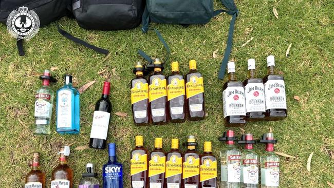 Police stopped a bus and found a group of young people and a number of the stolen bottles of alcohol. Picture: SA Police