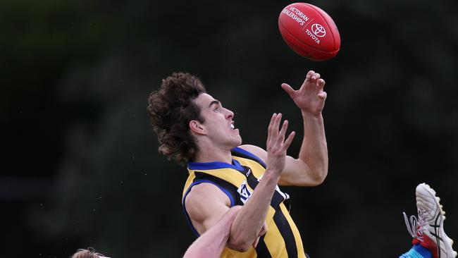 Max King flies for a mark for Sandringham in the VFL. Picture: Michael Klein.