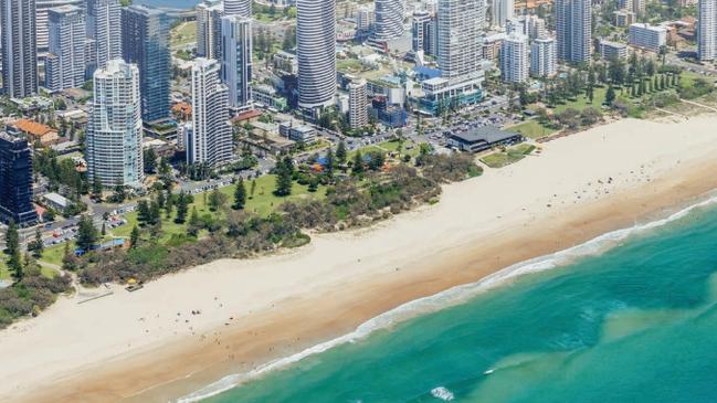 The beach bar debate at Kurrawa on the Gold Coast. This photograph shows the foreshore area at Broadbeach being considered for a draft management plan.