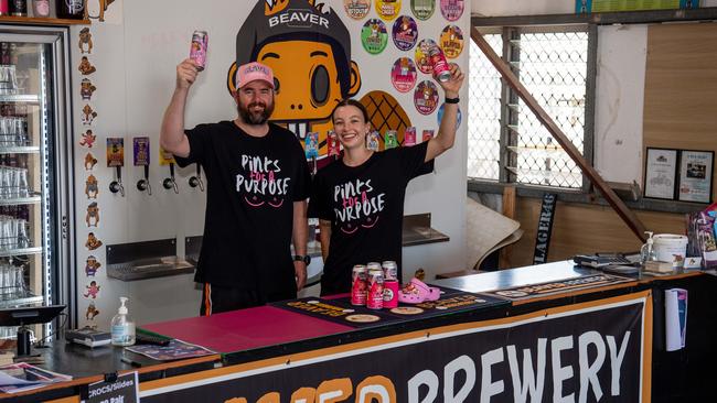 Beaver Brewery owner Chris Brown, seen here with Nayana Patmore, is banding together with other Darwin brewers and hosting a fundraiser this weekend to support one of their own. Picture: Pema Tamang Pakhrin