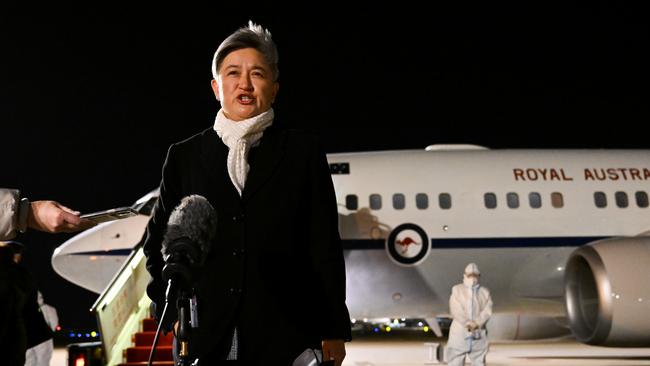 Australia’s Foreign Affairs Minister Penny Wong arrived in Beijing on ahead of her meeting with her Chinese counterpart, Wang Yi, for the first talks between ministers in China in four years. Photo: AAP Image/Lukas Coch/ NCA NewsWire