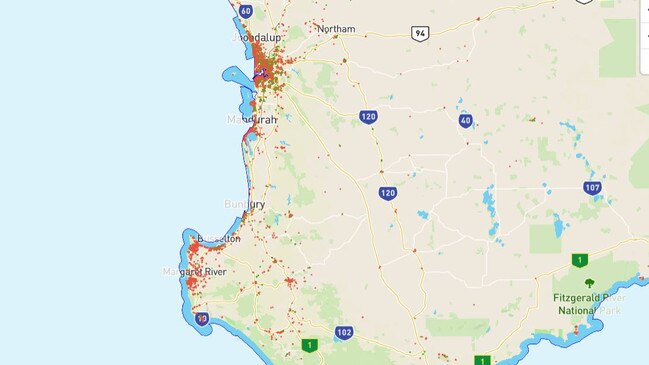 Inside Airbnb data from December 27, 2022, showing available Airbnb properties concentrated in Perth and tourist destinations in the South West.