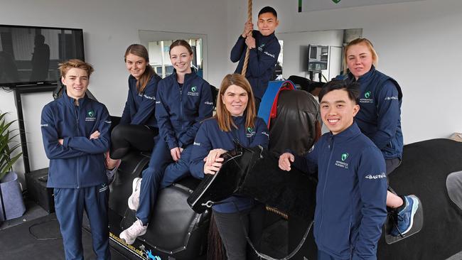 Apprentice Academy SA members Ben Price, Jenna Edwards, Felicity Atkinson, Ellis Wong, Angus Chung and Alana Livesey with training supervisor Briony Moore (centre). Picture: Tom Huntley