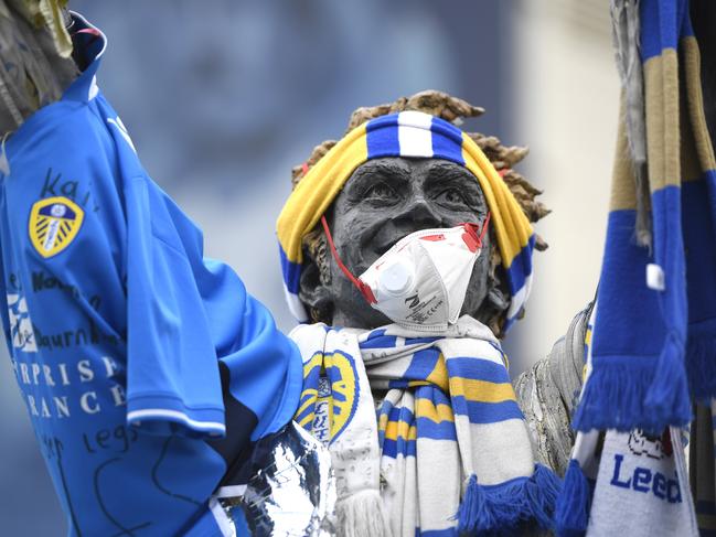 LEEDS, ENGLAND - MAY 01: A general view of the Billy Bremner Statue outside the Leeds United Stadium, Elland Road on May 01, 2020 in Leeds, England. British Prime Minister Boris Johnson, who returned to Downing Street this week after recovering from Covid-19, said the country needed to continue its lockdown measures to avoid a second spike in infections. (Photo by George Wood/Getty Images)