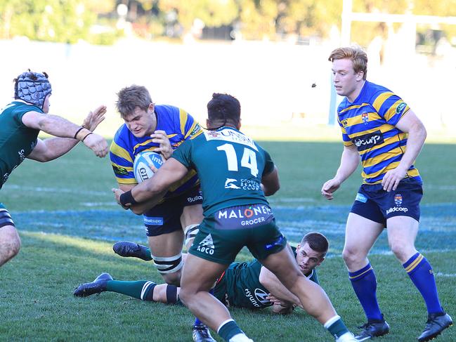 Sydney Uni player Nick Champion de Crespigny up against Radnwick Rugby in 1st grade at Sydney University on Saturday the 23rd of June, 2018. Radnwick Rugby up against Sydney Uni in 1st grade at Sydney University. (AAP IMAGE/ Danny Aarons)