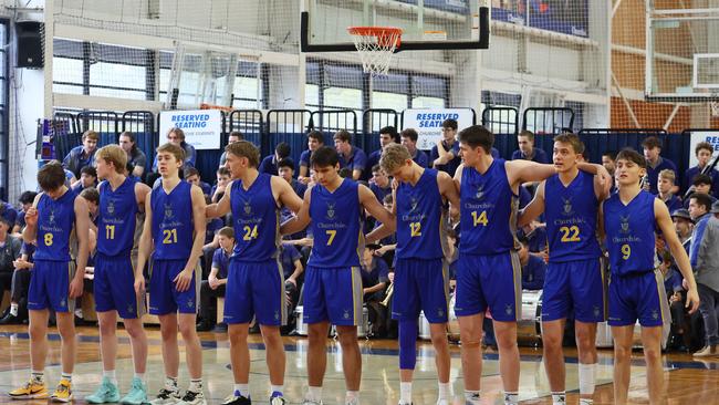 Action from the GPS basketball round 1 match between Brisbane State High and Churchie. Picture: Tertius Pickard