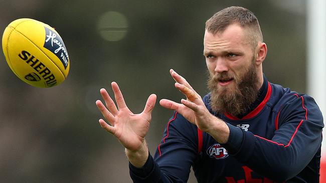 Max Gawn at Melbourne training ahead of the clash with the Tigers. Picture: Graham Denholm/Getty.