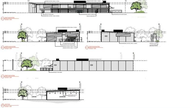 Elevations by Red Dog Architects of what the proposed retail showroom would look like.