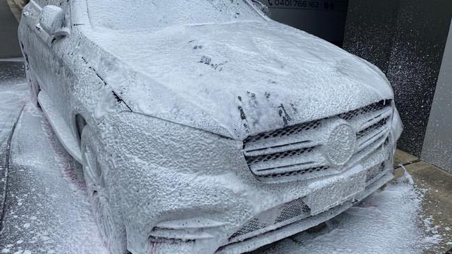 Roxy posted a photo of the Mercedes getting a wash.