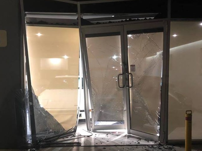 The front door of the dealership was rammed so thieves could gain entry. Picture: Facebook