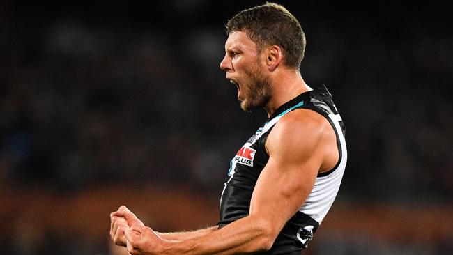 Brad Ebert celebrates a goal last season. Picture: Daniel Kalisz/Getty Images