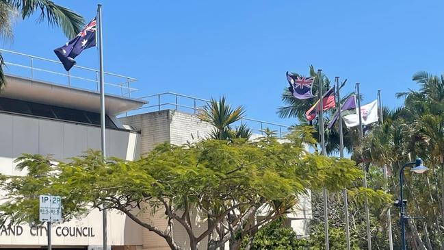 Flags on display outside the Redland City Council chambers. Picture: Judith Kerr