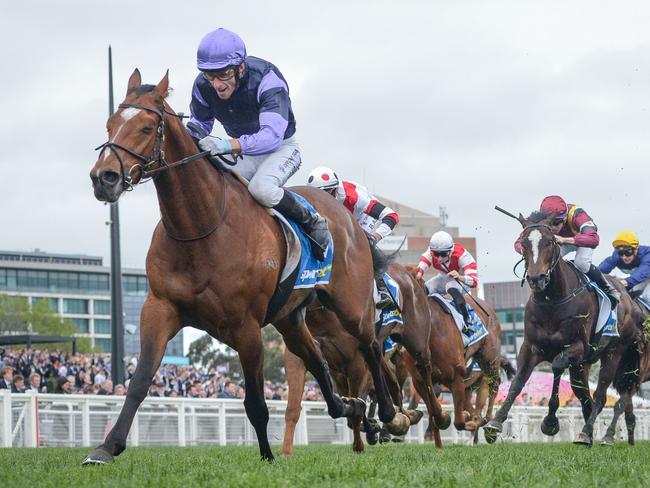 Jockey Jamie Mott and Mighty Ulysses will need to overcome a tough draw in Saturday's $500,000 Cranbourne Cup. Picture: Racing Photos via Racing Photos.