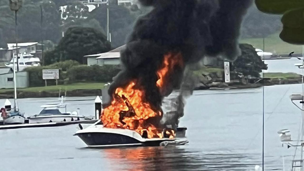 The boat went up in flames about 10am. Picture: Facebook/Avril Henry
