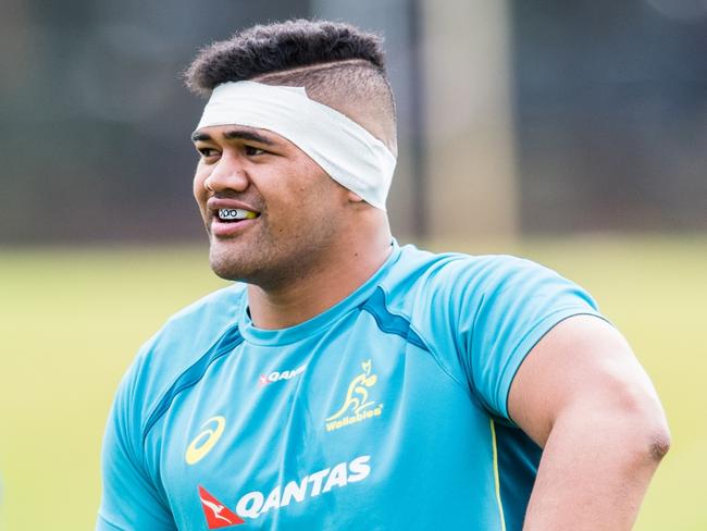 The Qantas Wallabies train at UWA Sports Park - McGillivray Oval, Perth, ahead of The Rugby Championship clash against South Africa. Jordan Uelese. Photo: Stuart Walmsley/RUGBY.com.au