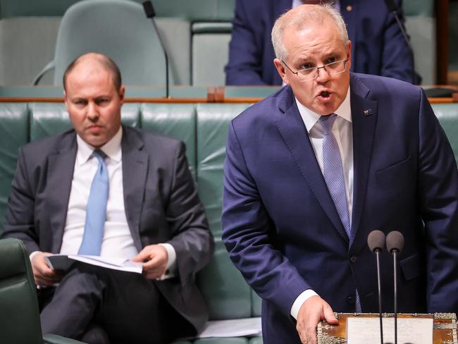 Treasurer Josh Frydenberg and Prime Minister Scott Morrison. Picture: Getty Images