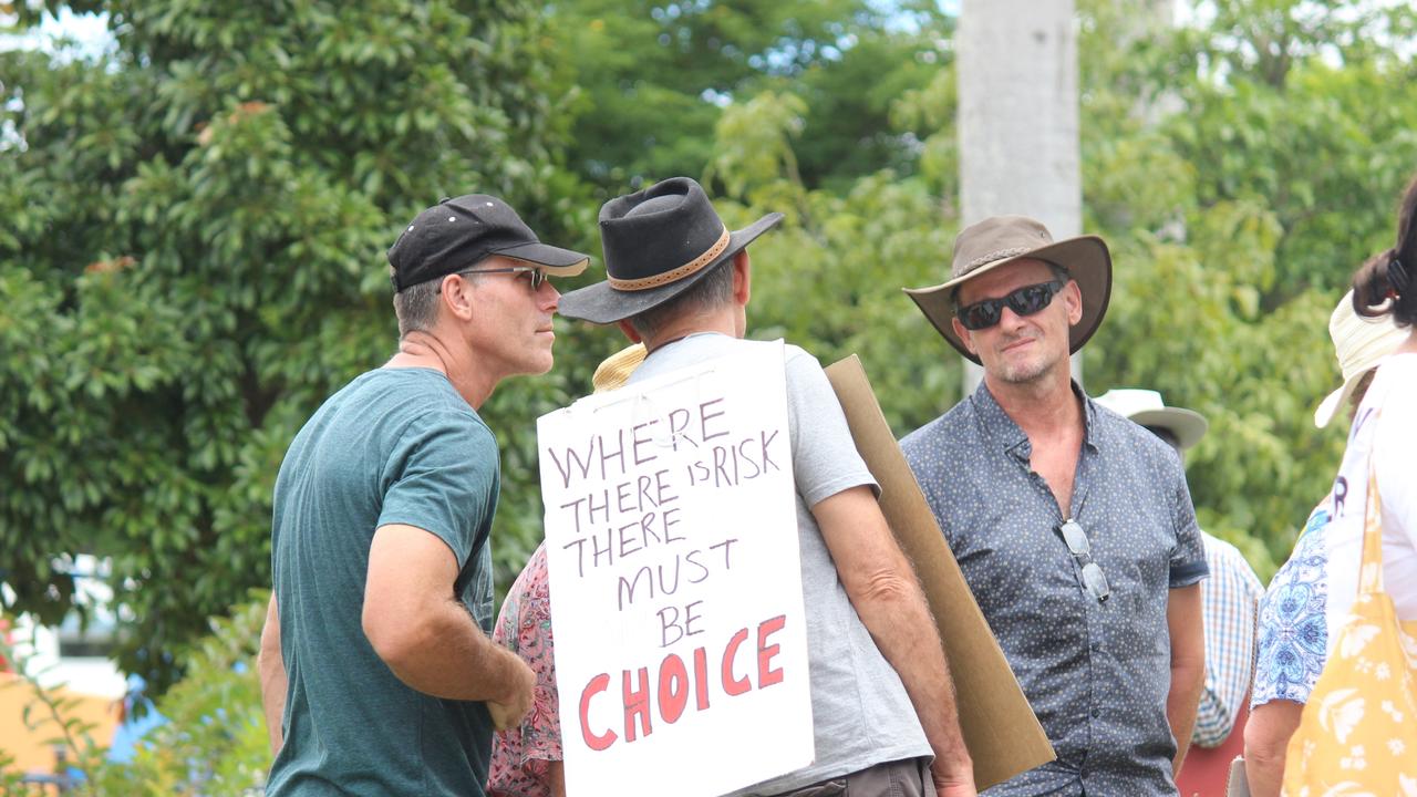 More than 150 people turned out for the Millions March Against Mandatory COVID-19 Vaccines in Coffs Harbour on Saturday February 20. Photo: Tim Jarrett