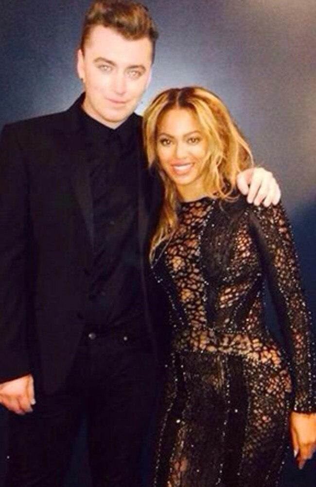 Celebrity friends ... Sam Smith pictured with Beyonce behind the scenes at the MTV VMAs earlier this year.