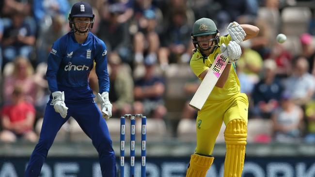 Ellyse Perry played a crucial innings for Australia in the second ODI of the Women’s Ashes. Picture: Steve Bardens/Getty Images