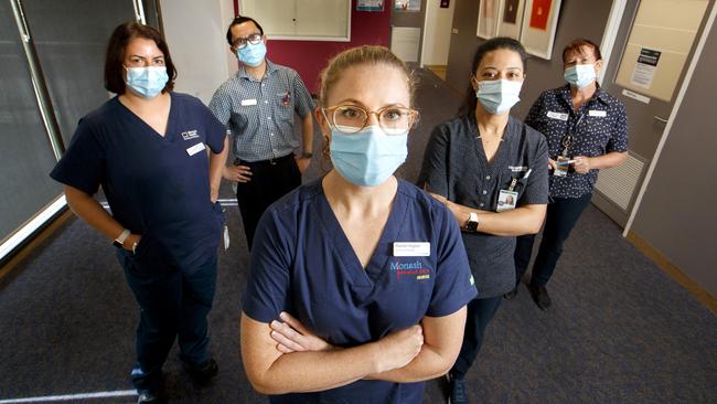 ICU nurse manager Rachel Hogben with team members Carol Bodell, Ronald Manalo, Maria Hyde and Pamela Kirkham. Picture: David Geraghty