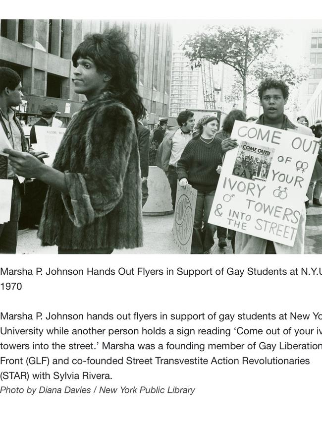 That’s despite the website continuing to show trans people, such as Marsha P Johnson (above) who were vital to the LGBT civil rights movement in the US.