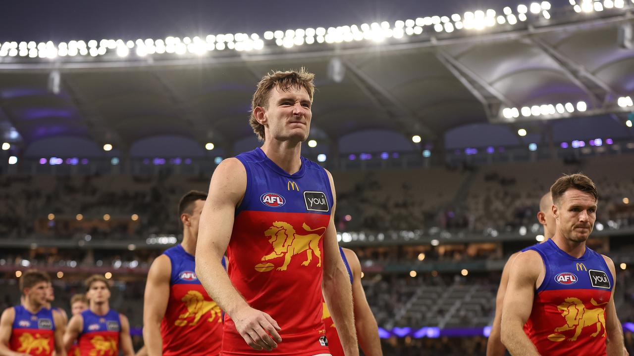 A dejected Harris Andrews after Brisbane's loss to Fremantle.