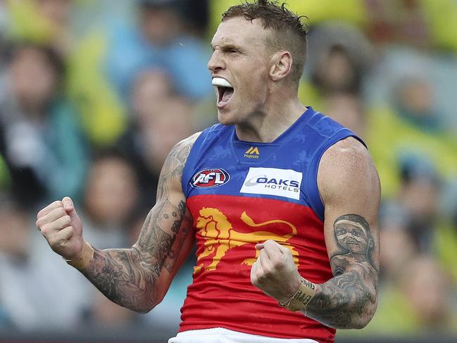 AFL - Port Adelaide v Brisbane Lions at Adelaide Oval. Mitch Robinson celebrates his goal. Picture SARAH REED