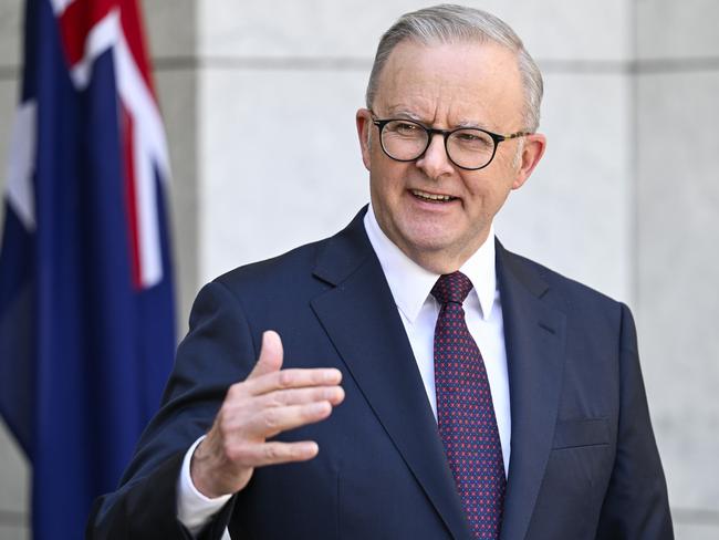 CANBERRA, AUSTRALIA  - NewsWire Photos - February 5, 2025: Prime Minister Anthony Albanese and Minister for Health and Aged Care Mark Butler hold a press conference at Parliament House in Canberra NewsWire / Martin Ollman