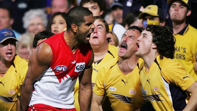 Michael O'Loughlin celebrates the winning goal in the 2006 qualifying final in Perth. Pic: Phil Hillyard