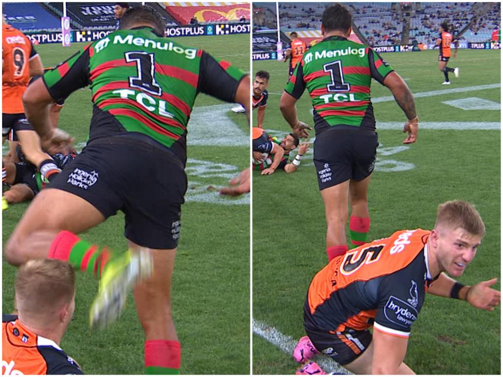 Latrell Mitchell is under fire for several incidents during the Wests Tigers game.