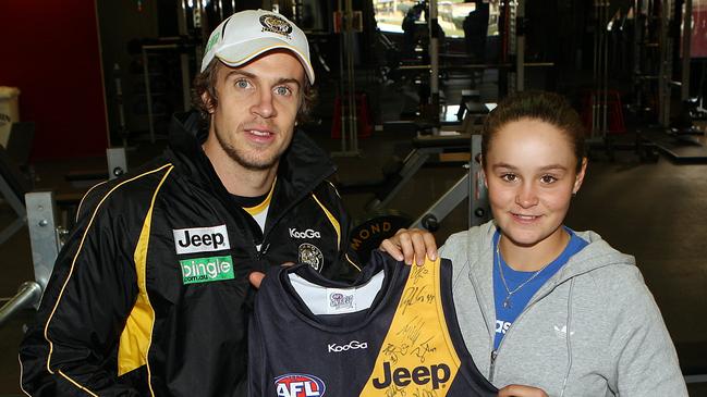 Barty with Richmond star Brett Deledio.