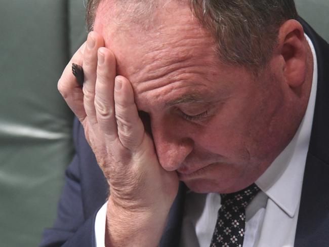 Australian Deputy Prime Minister Barnaby Joyce reacts in Question Time today. Picture: AAP