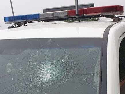 A man will face court today after he allegedly damaged five police cars outside Katoomba Police Station yesterday.